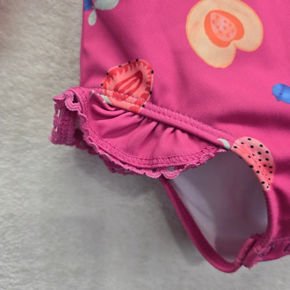 Eddie Bauer Kids Pink Fruit‎ Print Long Sleeve Rash Guard Swimsuit 18M UPF 30